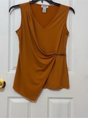 Carmen Draped V-Neck Sleeveless Top in Rust Brown
